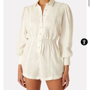 Weworewhat Button up Linen Romper in Natural